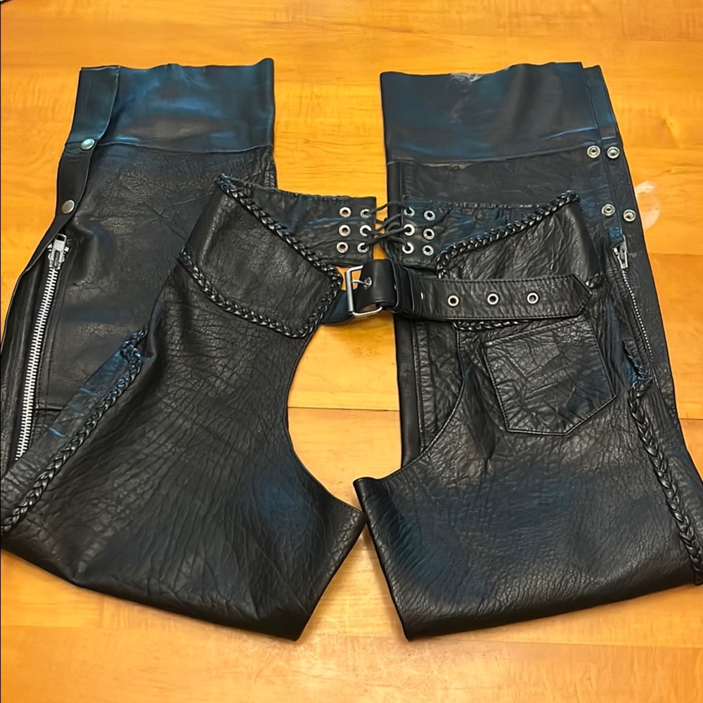 Genuine Leather, Classic Braided Chaps, Heavy Duty Hardware, High Quality XL